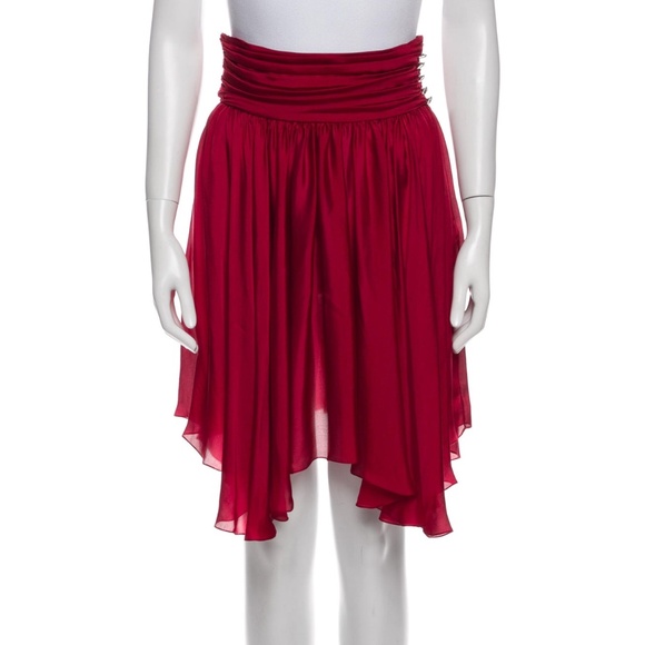 Alexandre Vauthier Red Featherweight 100% Silk Knee-Length Skirt * NEW * 65% OFF - Picture 1 of 8